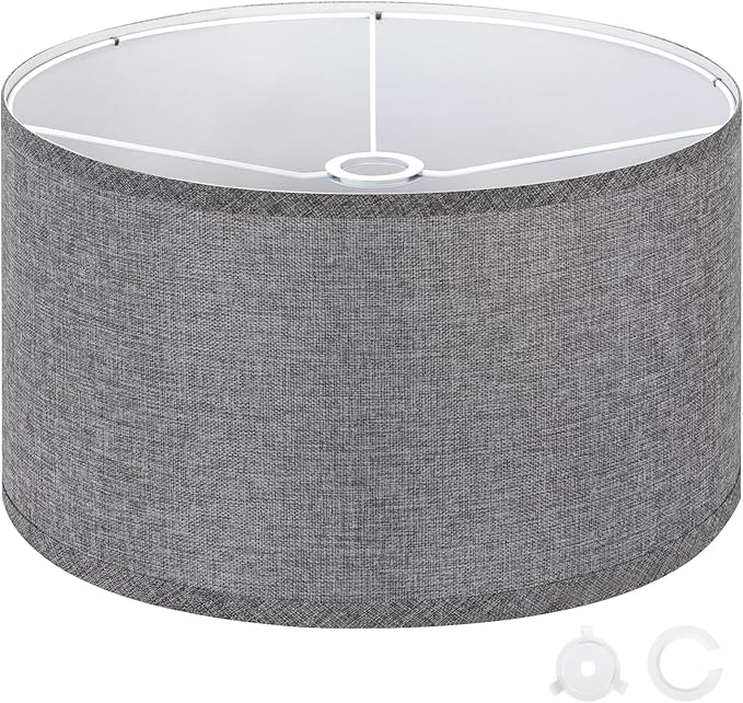 OUTON Grey Large Drum Lamp Shades for Floor Lamps, 16" Top x 16" Bottom x 9" High, Easy to Assemble, Replacement Linen Lampshades for Table Lamps & Bedside Lamps (1.65" Spider)
