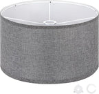 OUTON Grey Large Drum Lamp Shades for Floor Lamps, 16" Top x 16" Bottom x 9" High, Easy to Assemble, Replacement Linen Lampshades for Table Lamps & Bedside Lamps (1.65" Spider)