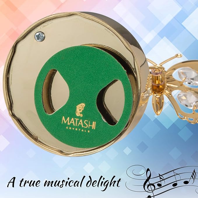 Matashi Crystal Studded 24K Gold Plated Double Butterfly Music Box Figurine – Plays "Memory" – Elegant Tabletop Showpiece for Living Room Decor – Keepsake Gift for Women, Mom, Wife, Birthday