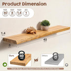 fuqing Live Edge Floating Shelves for Wall 40 inch, 8 Inch Deep Solid Elm Wood Floating Wall Shelves - Rustic Wooden Shelves with Invisible Brackets for Living Room Bedroom Kitchen, 1 Pack, Natural