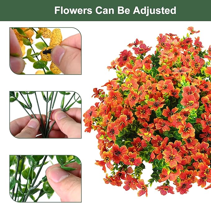 Artificial Flowers for Outdoor, UV Resistant Fake Silk Flowers, Realistic Faux Plants for Outside Indoor Porch Patio Window Box Planter Home Decor (16, Orange)