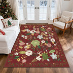 U'Artlines 6x9ft Red Christmas Area Rug Floral Rugs for Living Room,Non Slip Washable Rug Indoor Low Pile Floor Red Carpet for Bedroom, Dining Room,Classroom,Farmhouse,Office