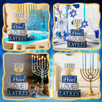 Lineshading 4 Pcs Hanukkah Decorations for Home Chanukah Table Decor Wooden Menorah Decoration Hanukkah Centerpiece Rustic Menorah Block Signs Jewish New Year Decoration for Home Tiered Tray Decor