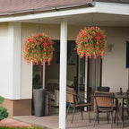 Artificial Hanging Flowers for Outdoors Spring Decoration, 2PCS Silk Fake Daisy Realistic Outdoor Flowers UV Resistant Porch Patio Window Yard Decor(Red)