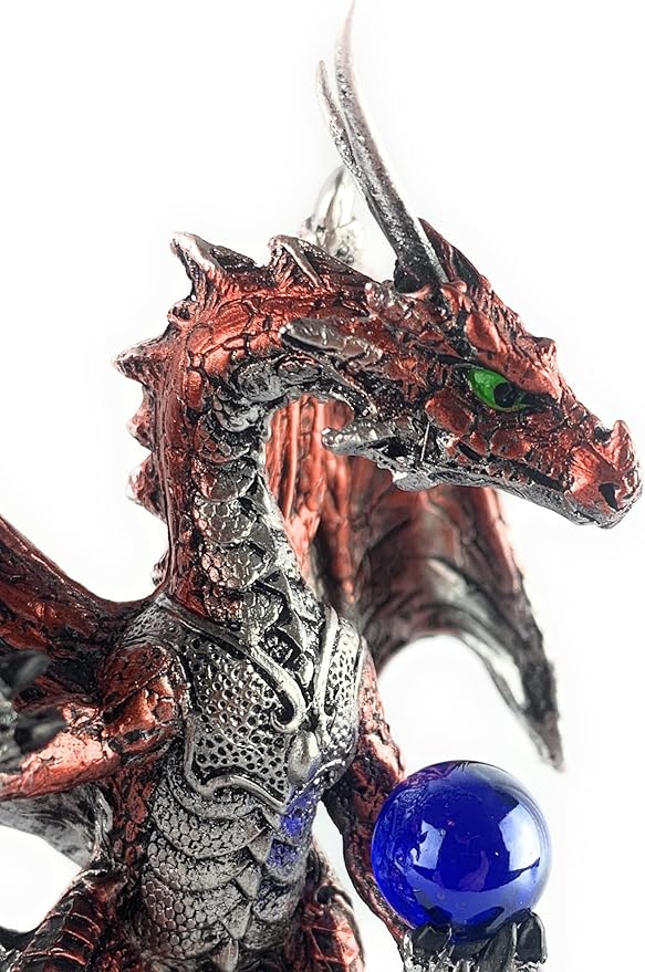 Ain't it Nice Dragon Statue with Medieval Dragon Sword and Crystal Ball Collectible Dragon Figurine Fantasy Medieval Dragon Décor, Red 4(L) 2(W) 7(H) inches