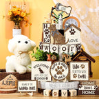 Mifoci 16 Pcs Dog Tiered Tray Decor Cute Dog Signs Home Decor Wooden Woof Decorative Trays Farmhouse Vintage Sweet Home Wooden Sign for Winter Kitchen Coffee Bar Decoration
