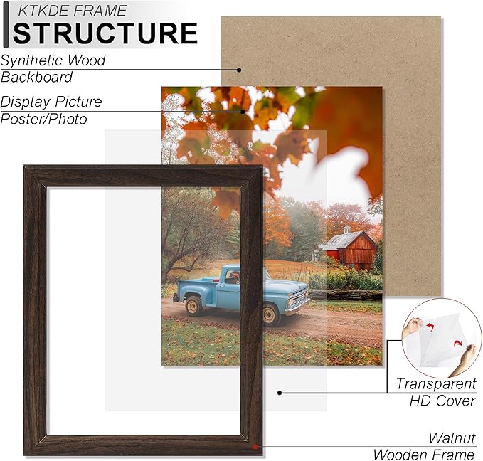 KTKDE 10x12 Picture Frame Set of 5,Wooden frames walnut, Vertical & Horizontal Wall Hanging for Wall or Tapletop Display,Studio Gallery Photo Frame for Photos, Posters & Art Prints