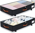 Under Bed Storage with Wheels Set of 2, Underbed Storage Container with Clear Lid Cover, 6.7 Inches Height Rolling Under Bed Drawer Storage Basket Bin Shoe Organizer for Cloth Sheet Sweater, Black