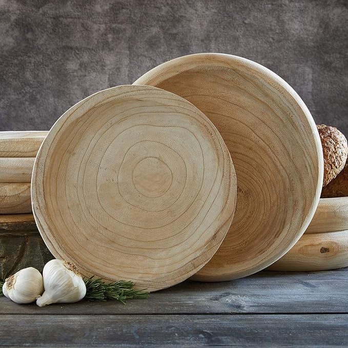 BOLTCORRSE Wooden Decorative Bowl – Hand Carved Natural Wood Fruit Bowl, Rustic Farmhouse Dough Bowl Decor, Wooden Serving Bowl for Coffee Table, Entryway Key Bowl or Kitchen Centerpiece