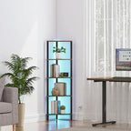 TUTOTAK Corner Shelf with LED Light, 5-Tier Corner Bookshelf for Small Space, Narrow Display Corner Shelf Stand with Storage Rack, for Living Room, Bedroom, Rustic Brown BS05BB005L