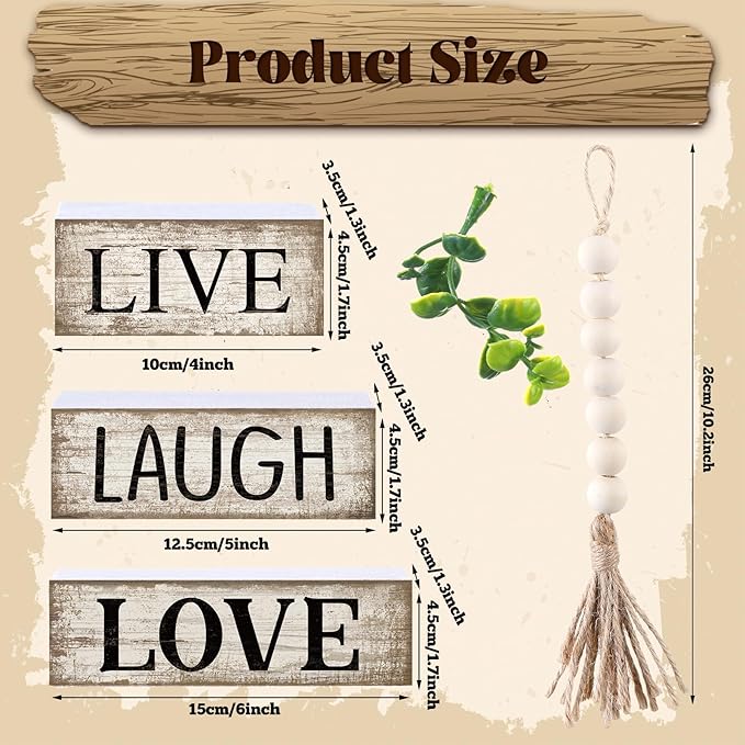 Yuntau 5 Pcs Rustic Farmhouse Tiered Tray Farmhouse Fake Books Decoration Life Laugh Love Wooden Tabletop Decor Love Block Decor Wood Block Sign Gift Centerpiece for Shelf Coffee Mantle Kitchen Table