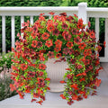 Artificial Hanging Flowers for Outdoors Spring Decoration, 2PCS Silk Fake Daisy Realistic Outdoor Flowers UV Resistant Porch Patio Window Yard Decor (Red Brown)