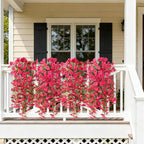 Artificial Hanging Flowers Plants for Outdoor Spring Summer Decoration, 2PCS Faux Silk Morning Glory UV Resistant Look Real for Outside Home Indoor Planter Porch Garden Yard Decor(Rose Red)