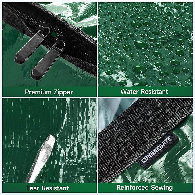CONGREGATE 8-Pack Heavy Duty Dark Green Moving Bags with Zippers and Handles, Heavy Duty Storage Handbags for Space Saving, Made of PE, 97 Liters/25.6 Gallons (28.7 inches x 13.7 inches x 15 inches)