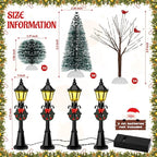 16 PCS Christmas Figurine Village Accessories, Mini Street Light Models with Brush Trees, Miniature Christmas Pathway Street Lamps Lantern Post for DIY Micro Landscape Fairy Garden