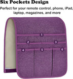 Teniux Remote Control Holder Armchair Caddy for Recliner Couch, Non-Slip Armrest Organizer with 5 Pockets for Magazine, Tablet, Phone, iPad (Purple)