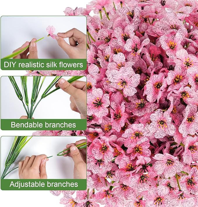 24 Bundles Artificial Flowers for Outdoor Faux Plants for Spring Summer Decoration, UV Resistant Realistic Silk Plastic Fake Flowers Garden Porch Patio Balcony Yard Front Home Decor