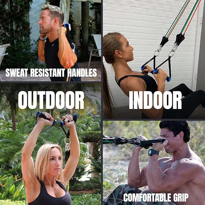 Bodylastics Patented Basic Series Resistance Band Set - 5 Resistance Bands with Snap Reduction Tech, 2 Handles, 2 Ankle Straps, 1 Door Anchor & 1 Carry Bag