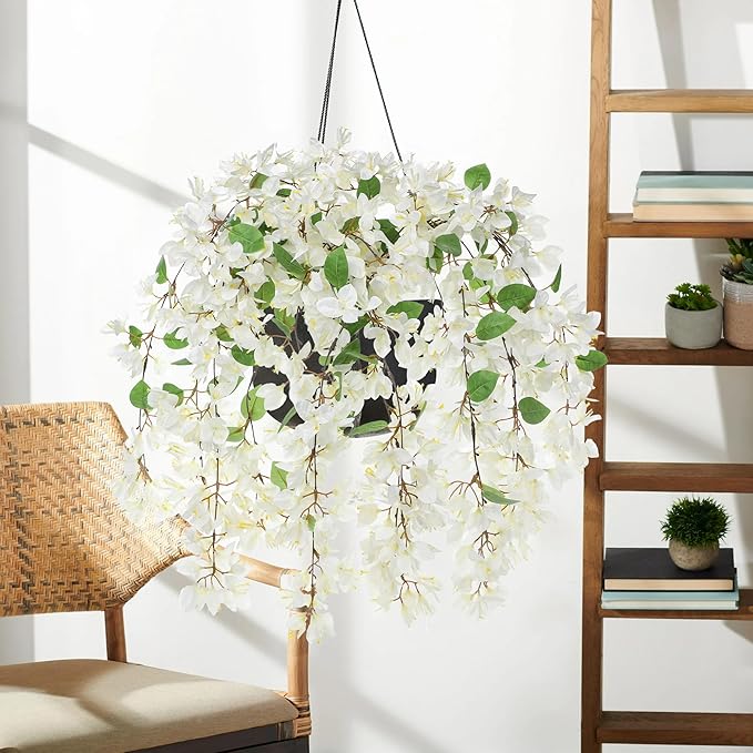 33.5" Bougainvillea Artificial Flowers Fake White Flowers, UV Resistant Long Sprays Artificial Bougainvillea Flowers for Indoor & Outdoor Decor, 3PCS Faux Hanging Flower for Home Room Wedding Porch