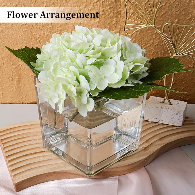 Set of 6 Square Glass Vases 5" x5" x 5", Clear Flower Vases for Centerpieces, Candle Holder for Wedding Party Events, Home Décor
