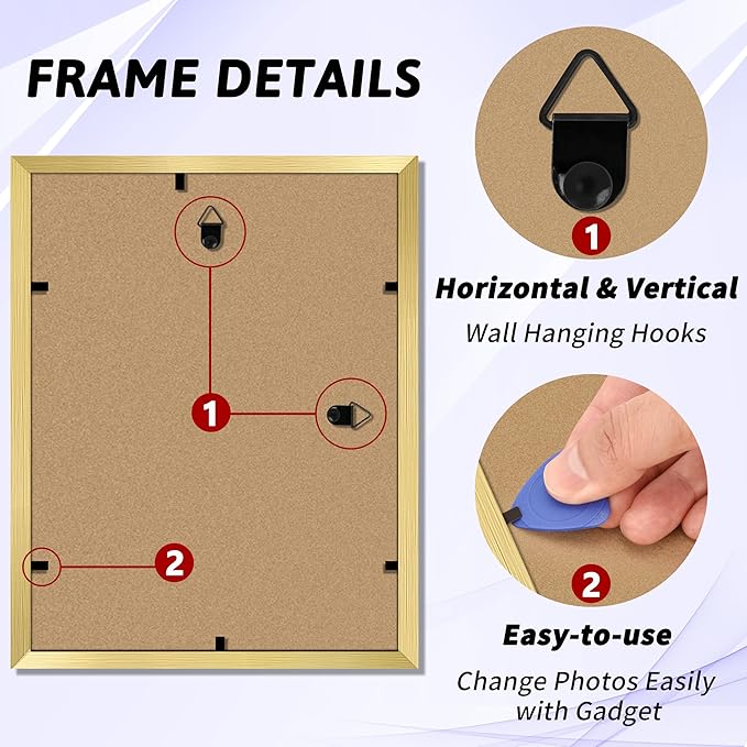 NEXCOVER Diploma Frame Gold 6 Pack, 8.5 x 11 Certificate Frame with HD Plexiglass, 8.5 by 11 Picture Frames for Documents, Photos, Posters, Artworks, Horizontal and Vertical Wall Display