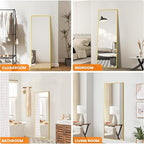 TRAHOME Standing Mirror Full Length Mirror,15" x 56" Large Floor Mirror with Aluminium Frame for Door Bedroom Bathroom Living Room(Gold)