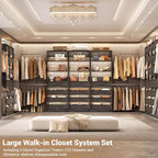 Aheaplus Closet System with 12 Drawers, 8.5-11.5Ft Wood Closet Organizer System with 4 Hang Rods & 3 Towers, 4Ft & 6Ft L-Shaped Walk-in Closets Wardrobe Organizer Clothes Rack, Set of 3, Black Oak1