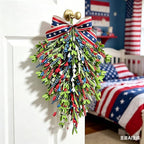 2 Pack 21'' Patriotic Teardrop Swag Wreaths for Cabinets Artificial 4th of July Swag Wreath with Red White Blue Floral and Berries for Independence Day Memorial Day Front Door Porch Window Wall Decor