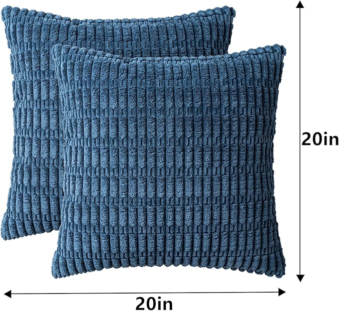 Aegero Pack of 2 Corduroy Decorative Throw Pillow Covers 20x20 InchSoft Boho Striped Pillow Covers Modern Farmhouse Home Decor for Sofa Living Room Couch Bed（Teal）