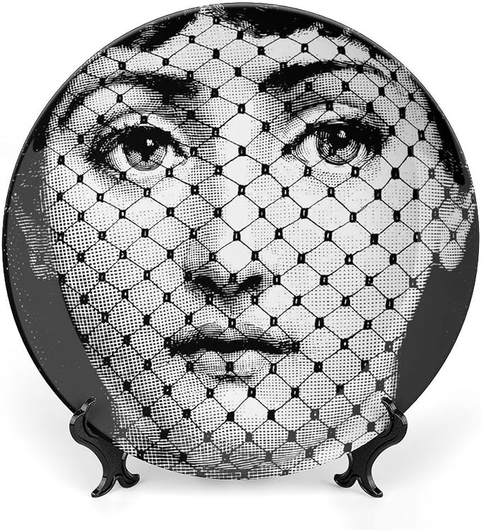 Lina Cavalieri Plate, Wall Decorative Plate, Mysterious Face Plate Wall Hanging Decoration,Including Bracket and Special Spring Hook, 8inch, Style9
