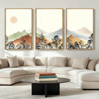 Large Boho Mountain Wall Art Framed Mountains Wall Decor Farmhouse Landscape Art Prints Boho Landscape Artwork Rustic Mountain Wall Pictures Set of 3 for Living Room Bedroom Office Farmhouse 36x24 Inches