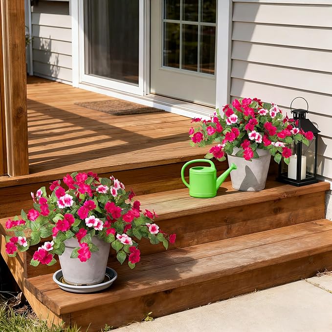 Artificial Fake Flowers for Outdoors Spring Decoration 2 Bundles Faux Flowers Plants for Outdoor Planters UV Resistant Silk Realistic Flowers for Outside Home Garden Front Porch Patio Décor