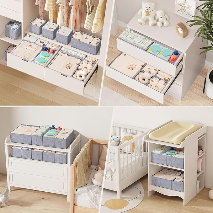 Lifewit Nursery Drawer Organizer for Clothes 16 Pack, Certified Child-safe Dresser Drawer Divider Storage Bins, Foldable Clothing Storage Basket for Baby Clothes/Underwear/Sock/Diaper in Closet