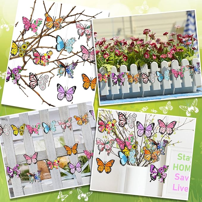 Geelin 36 Pcs Summer Wood Hanging Ornaments for Tree Mini Tree Decorations Hawaiian Beach Wooden Pendant Decorations with String for Luau Party Supplies(Butterfly)