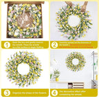 Artgar Front Door Wreath 24 Inch Spring/Summer Wreaths for Front Door, Front Door Wreaths for All Seasons for Indoor Outdoor Home Office Wall Window Wedding Farmhouse Holiday Decor (Yellow)