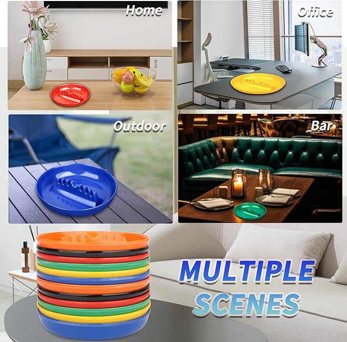 3Pcs Assorted Colors Ashtray Sets, Ash Tray for Cigarettes and Cigar, Round Large Size Plastic Ashtrays, for Indoor Outdoor Home Office Patio Restaurant Bar Hotel Use (1 Green 1 Red 1 Blue)
