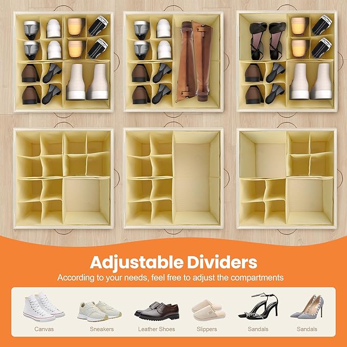 Shoe Organizer for Closet, 2 Pack Shoe Storage Organizer with Wheels and Adjustable Dividers, Stackable Shoe Storage Box with Clear Cover, Closet Shoe Organizer Fits up to 16-32 Pairs, Gray