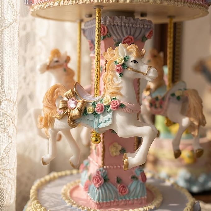 Vintage Carousel Horse Music Box - Rotating Horse Musical Figurine Carrusel De Navidad, Ideal Birthday, Christmas, Valentine's Day Gift for Girls, Women, Girlfriend, Mom Home Décor & Gift(Pink)