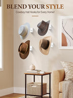 Cinati Cowboy Hat Rack for Wall, 4 Pack Cowboy Hat Holder Wall Mount, Western Rustic Metal Cowboy Hat Hanger, Hat Hooks for Cowboy Hat, Fedora, Sun Hats,Wide Brim Hat Organizer White