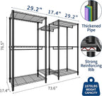 Heavy Duty Portable Closet Wardrobe Load 1874LBS,Metal Clothes Rack Garment Rack Free Standing Closet Organizers and storage with 8 Adjustable Shelves, 5 Hanging Rods 76.5"H x 73.6"L x 17.4"W