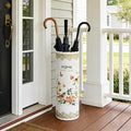 Vintage Metal Round Umbrella Holder Decorative Flower Design Umbrella Stands Entryway Organizer Bucket for Home/Office/Farmhouse - Holds Multiple Umbrellas, Walking Sticks & Canes Flower White