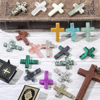 Nuenen 50 Pcs Cross Charm for Women Man Celebration Grad Decor Crystal Pocket Cross Necklace Natural Worry Stone Gift for Jewelry Making Craft Festival Decor(1.77 x 1.38 x 0.24 Inch,Cute)