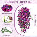 Artificial Hanging Petunias Flowers for Outdoor, 2pcs Fake Plants Long Vine Morning Glory Eucalyptus, UV Resistant Realistic Faux Greenery Indoor Outside Patio Porch Garden Spring Summer Decor, Purple