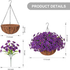 INSPRING Artificial Hanging Flowers Basket for Outdoors Fake Plants Spring Decoration, UV Resistant Faux Silk Petunias in Planter Look Real Morning Glory for Outside Patio Porch Balcony Garden Home