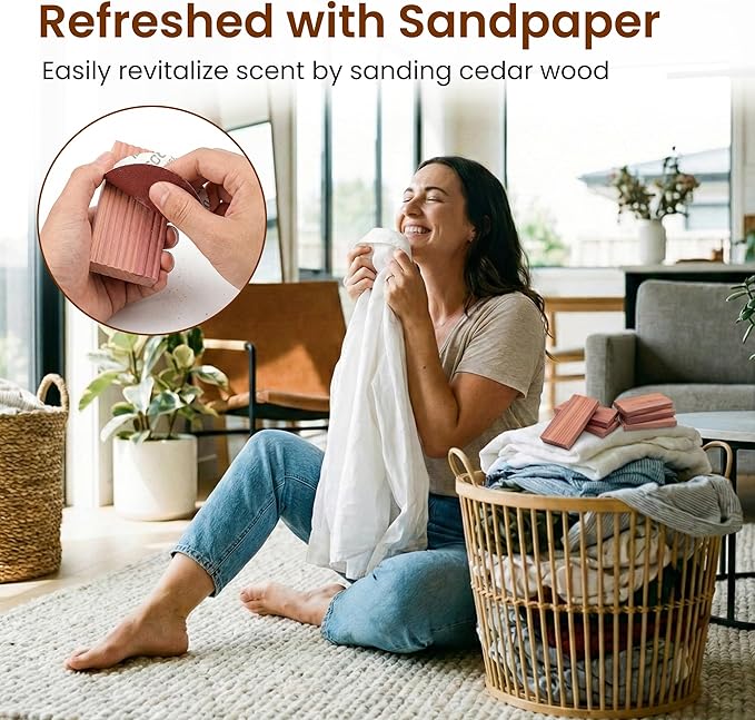 Cedar Blocks for Clothes Storage, Natural Cedar Wood Sachets, Balls & Rings for Closets and Drawers, 100% Natural & Fresh Scented Wardrobe Organizer, 82 Pack
