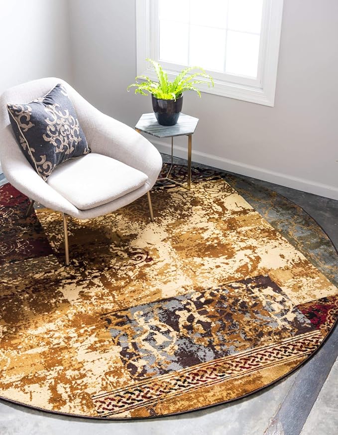 Unique Loom Barista Collection Area Rug - Arusha (4' 1" Round, Beige/ Black)