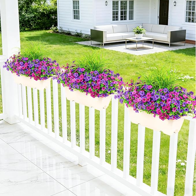 Artificial Flowers for Outdoors, 14 Bundles UV Resistant Fake Flowers Daisy with Greenery Plants,Faux Outdoor Flowers for Spring Summer Decoration, Outdoor Faux Plants Home Window Porch Patio Yard