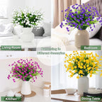 12 Bundles Artificial Flowers for Outdoors Spring Decor, Realistic UV Resistant Fake Plants Faux Plastic Flowers for Outside Planter Home Gardens Patio Porch Yards Cemetery Summer Decor(White)