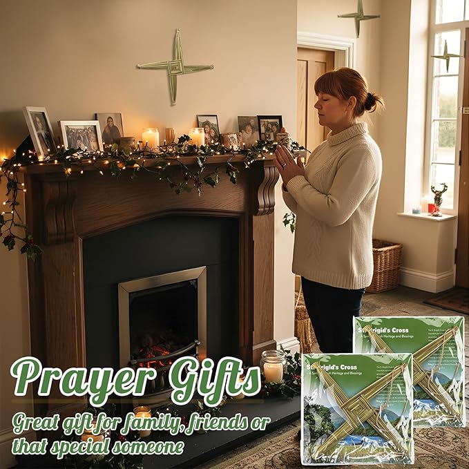 Kathfly 2 Pcs St. Brigid's Wall Cross and Card Irish Gift Saint Brigid's Cross History Card Irish Blessing Gift Ireland Hanging Wall Traditional Decor for Celtic Imbolc Home(10 in,Fresh,Green)