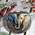 Elephant Christmas Ornament - Stained Glass Hanging Decoration for Holiday Tree, Home Decor - Gift Exchange Idea